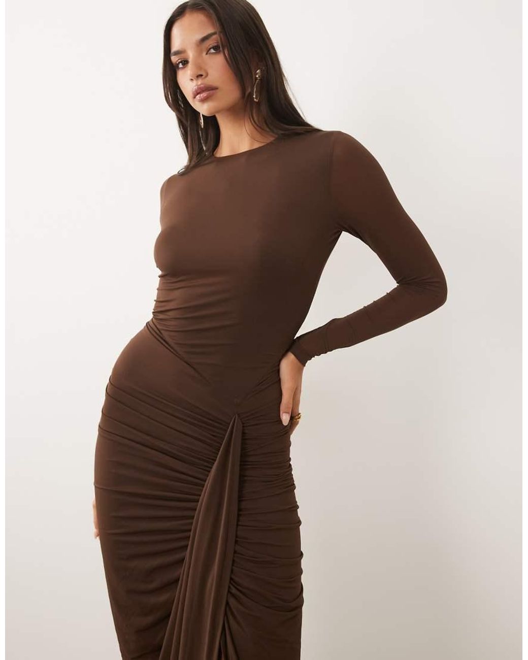 Forever New Natural Slinky High Neck Drape Detail Maxi Dress