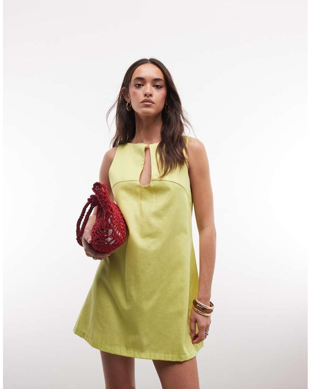 ASOS Yellow Slash Neck Keyhole Mini Sundress