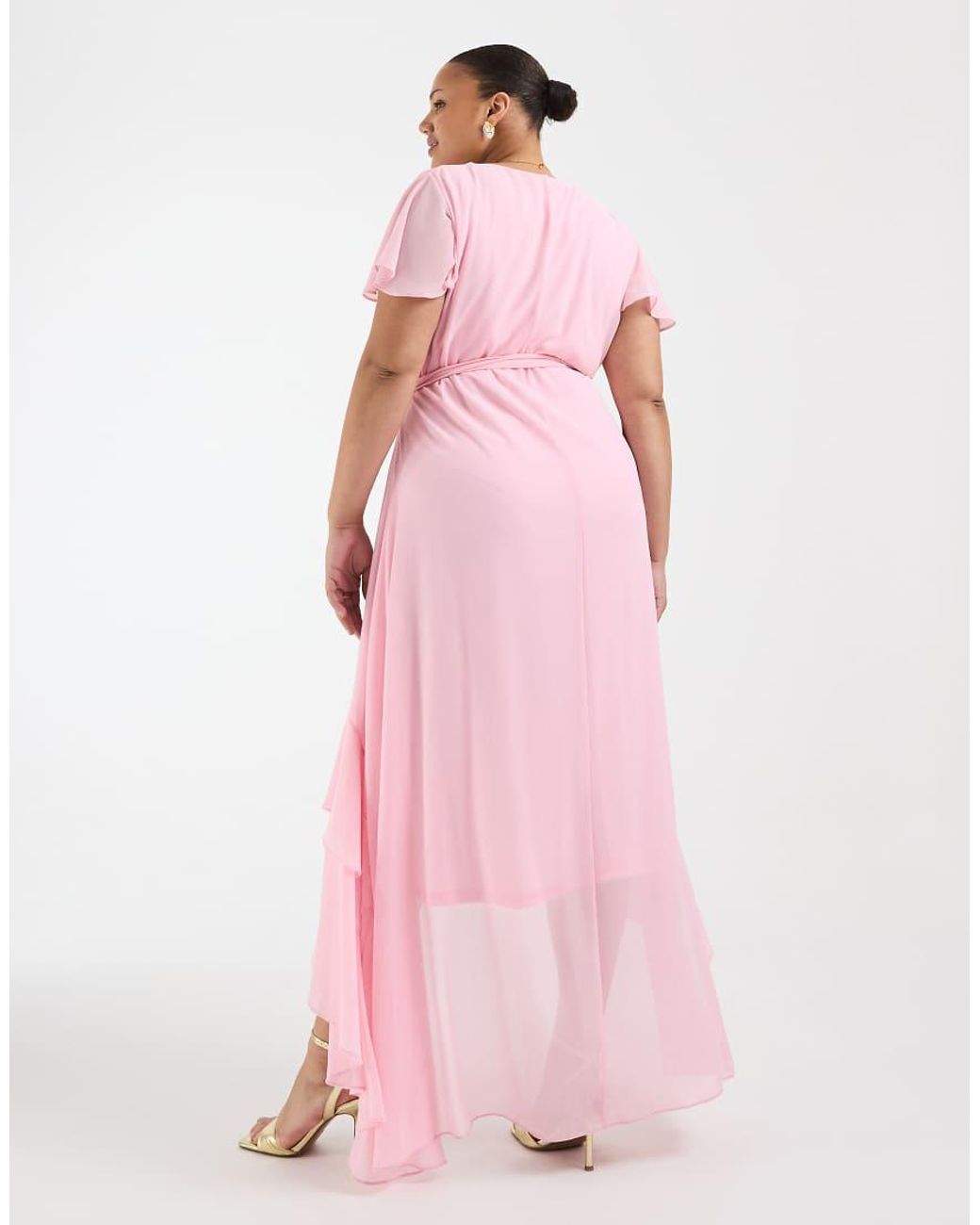 Tfnc Plus Pink Bridesmaids Hi-lo Frilly Chiffon Maxi Dress