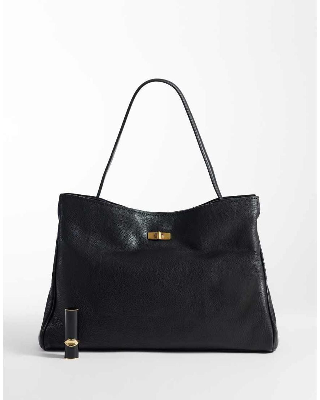 Mango Black 100% Leather Shoulder Bag