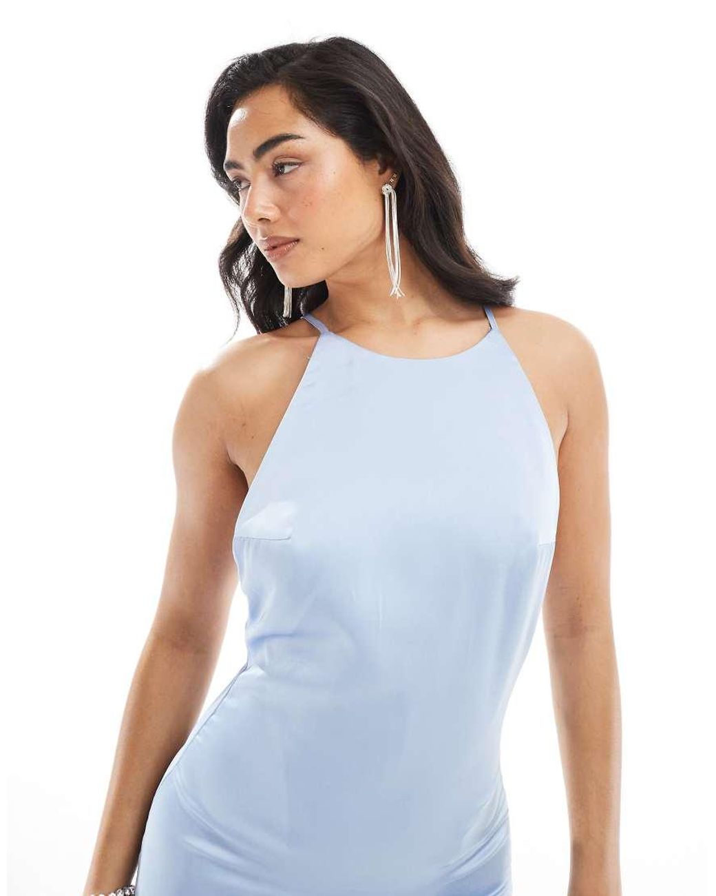 True Decadence Blue Halterneck Bias Cut Maxi Dress