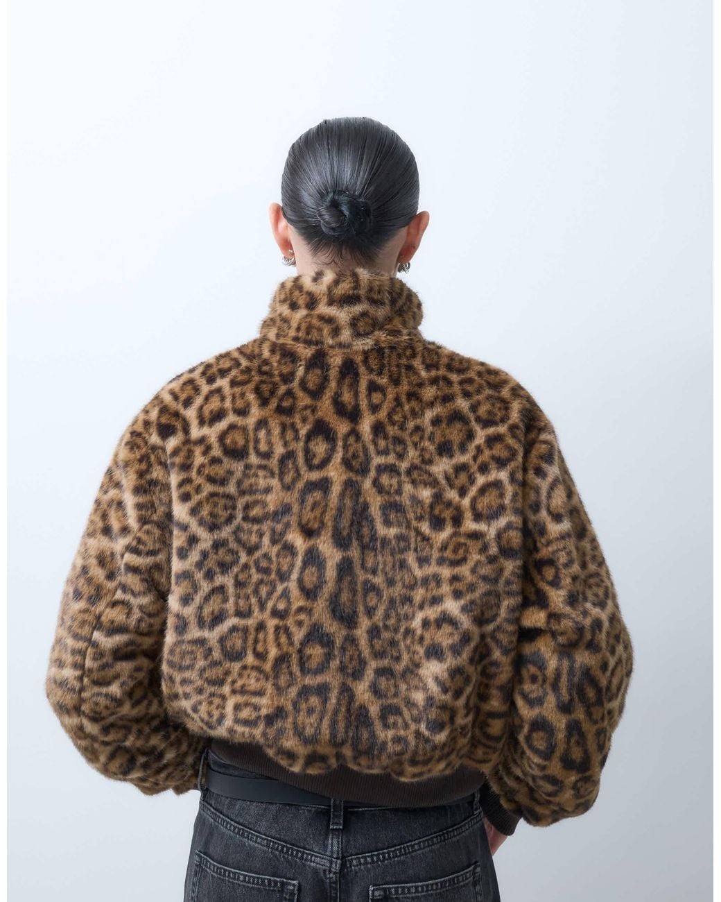 Collusion Gray Funnel Neck Zip Through Fur Jacket
