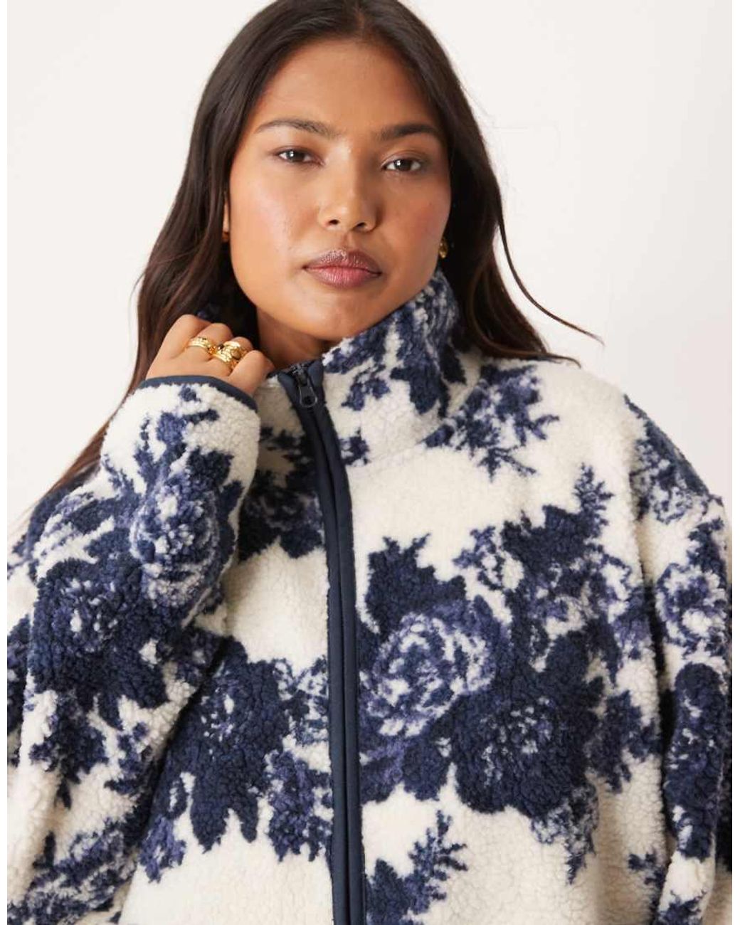 ASOS Blue Asos Design Curve Zip Through Borg Fleece