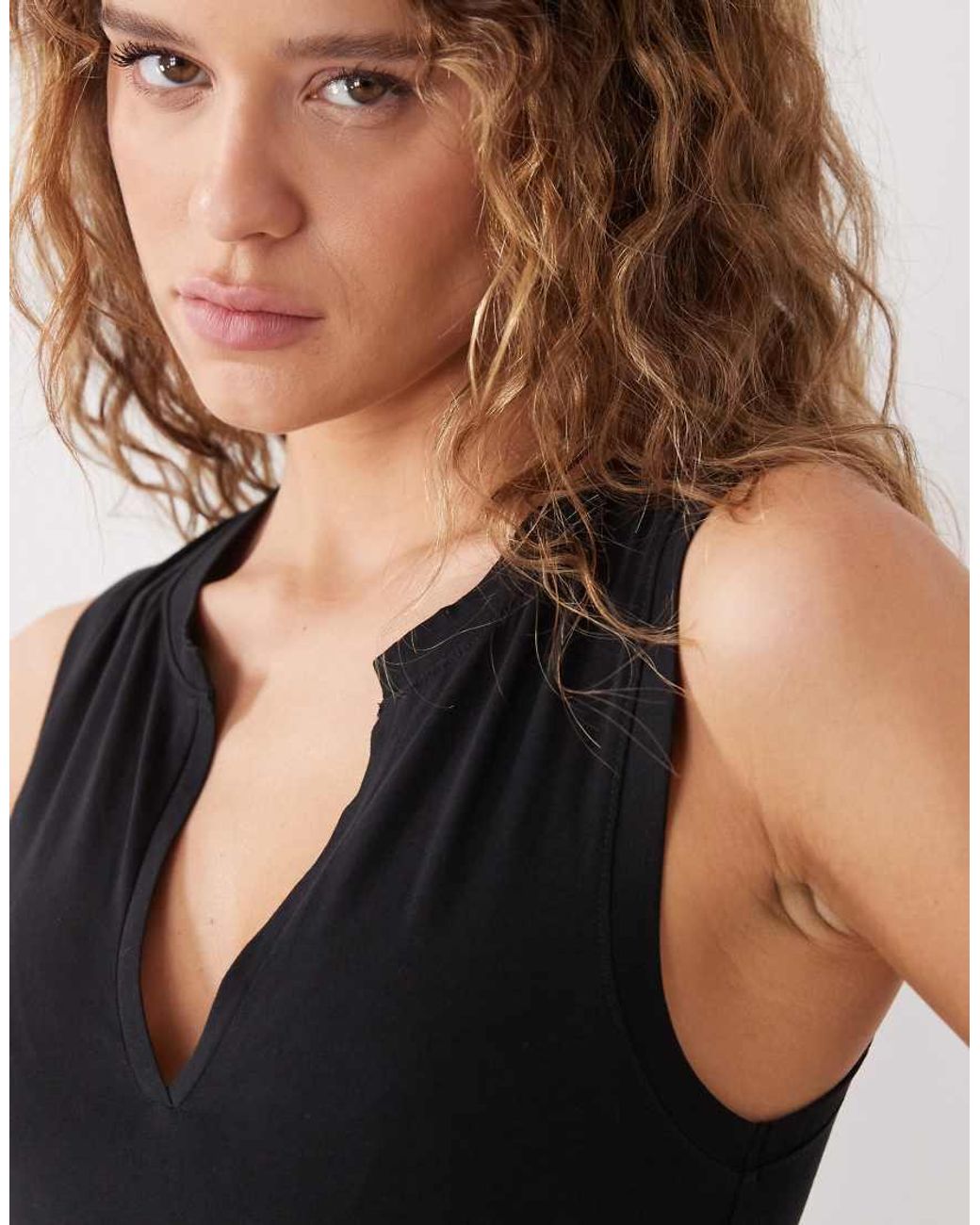 Weekday Black Tank Top With V Neck Notch Detail