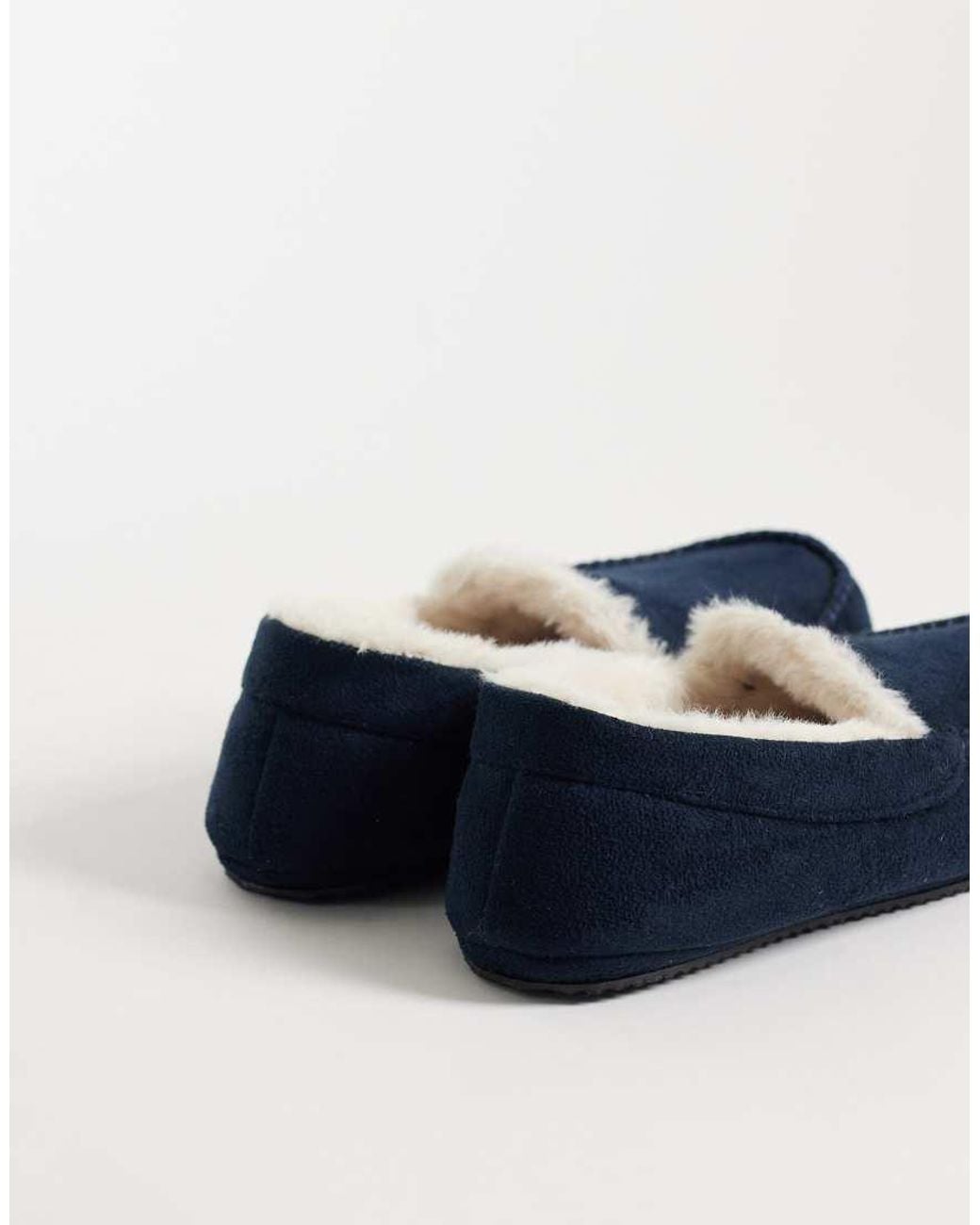 Threadbare Blue Fleece Lined Moccasin Slippers for men