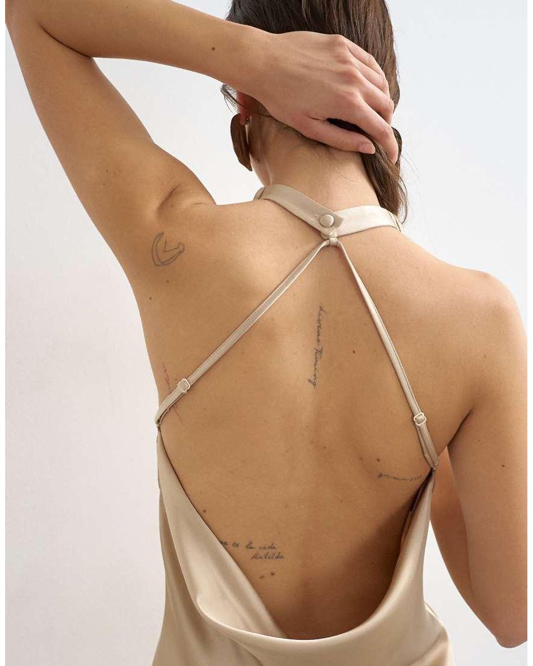 TOPSHOP White Satin Cowl Halter Mini Dress