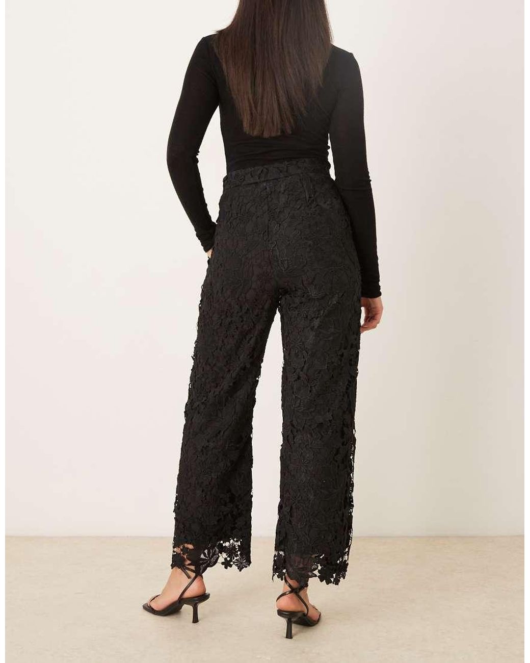Lovedrobe Black Floral Lace Scalloped Hem Trousers