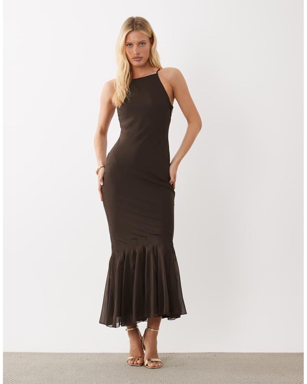 ASOS White Chiffon Sleeveless Maxi Dress With Godet Hem