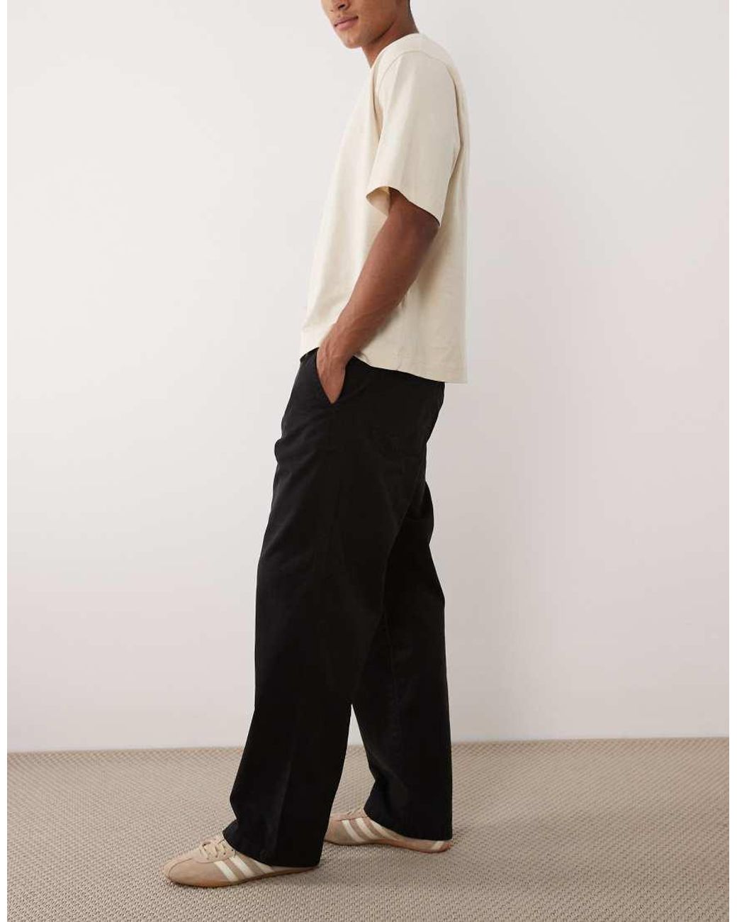 Jack & Jones White Alex baggy Workwear Pants With Logo Patch for men