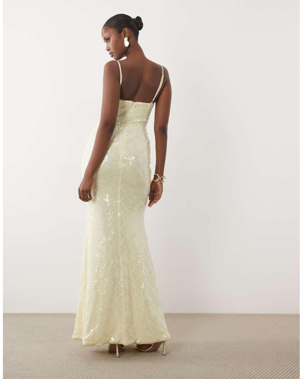 Wanderdoll White Rhea Cami Cup Detail Sequin Maxi Dress