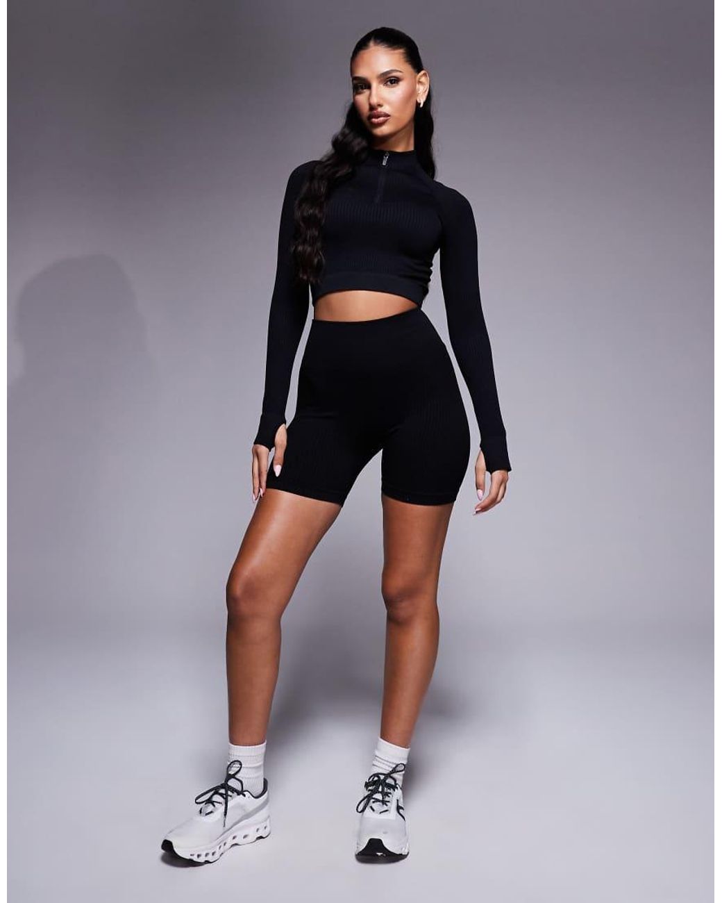4505 Blue Icon Seamless Rib Knit 1/4 Zip Long Sleeve Top