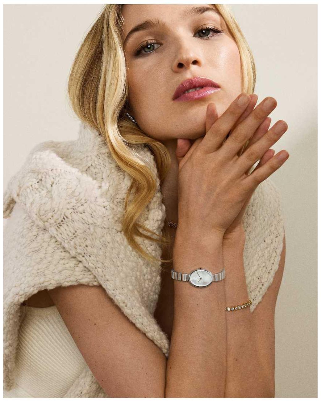 Skagen White Anita Oval Two-Hand Two-Tone Stainless Steel Watch