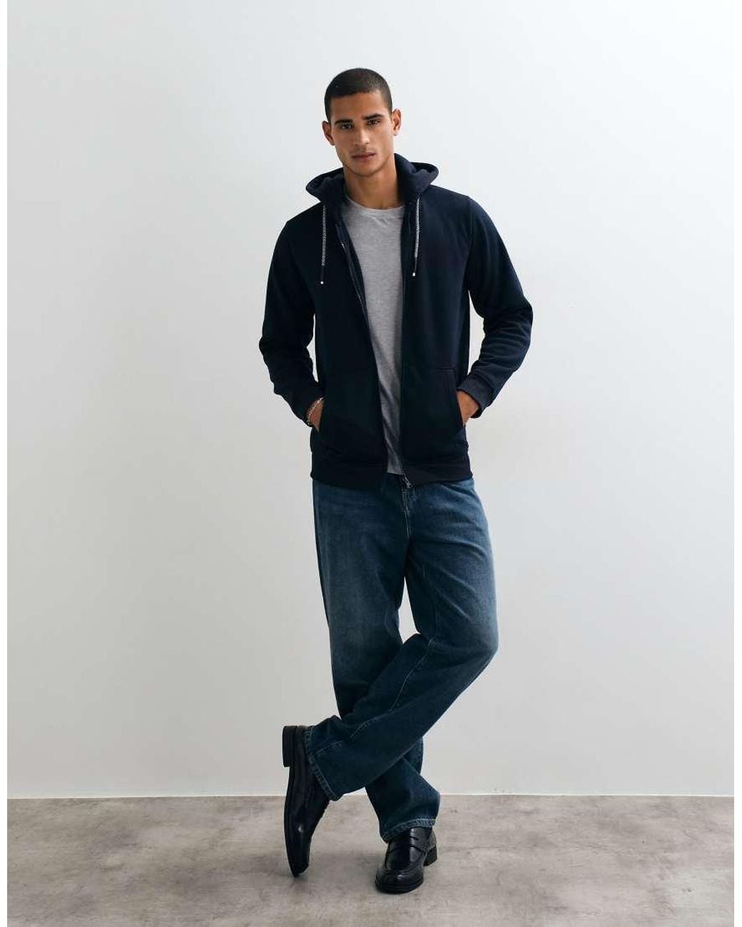 Brave Soul Blue Zip Through Hoodie With Drawcords for men