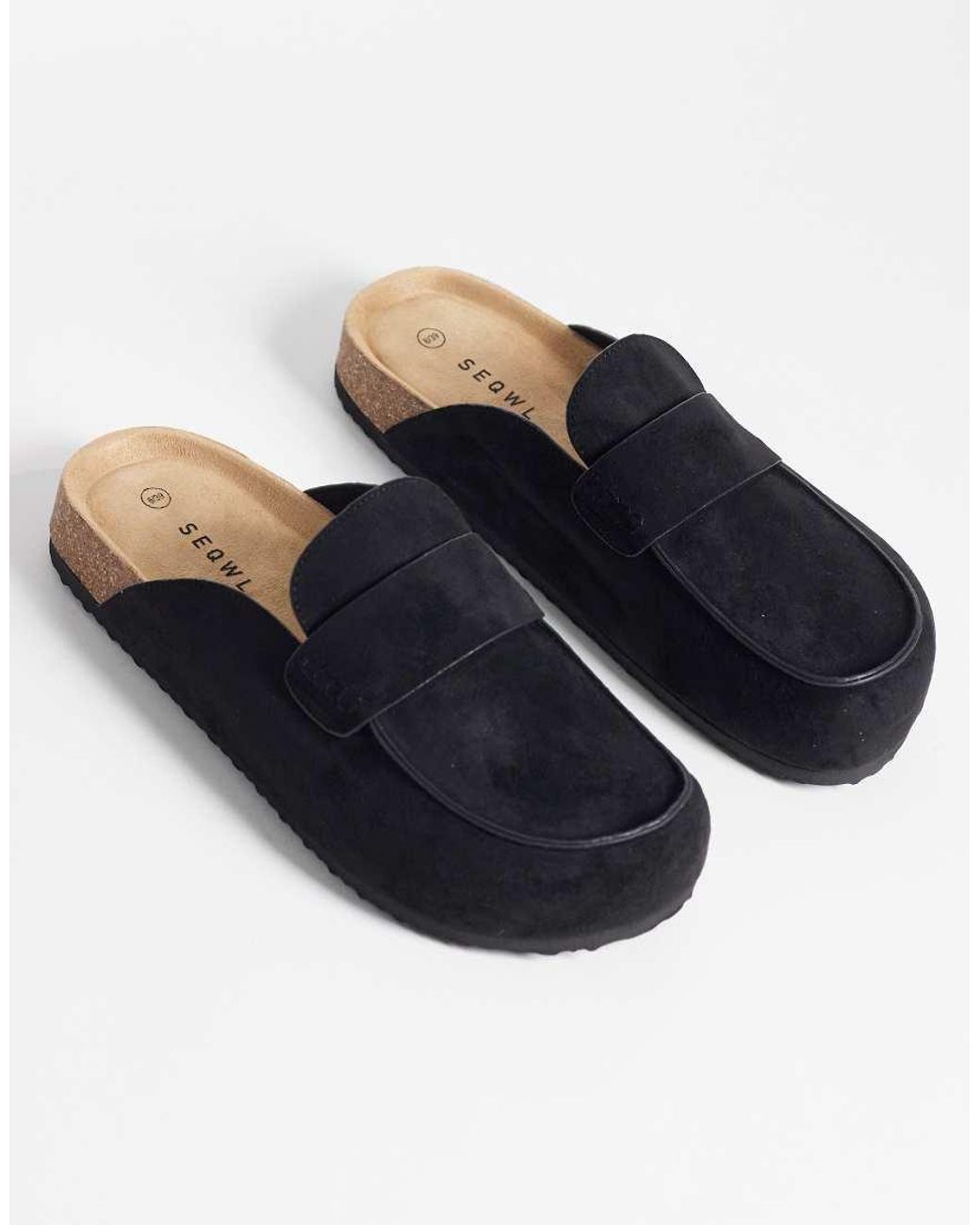 SEQWL Black Soda Slip On Loafer Style Mules