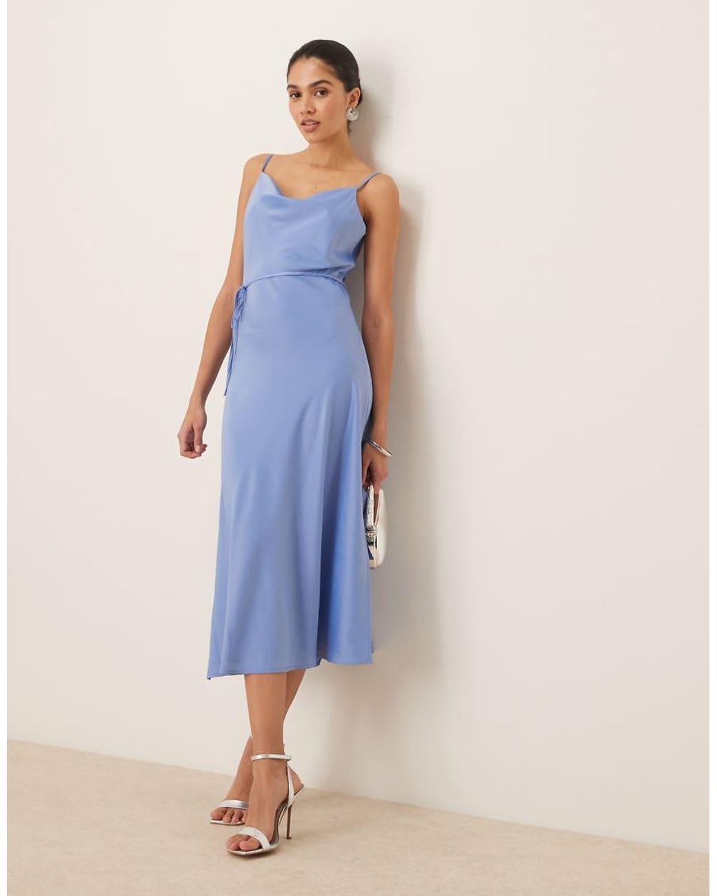 Y.A.S Blue Satin Cami Midi Dress