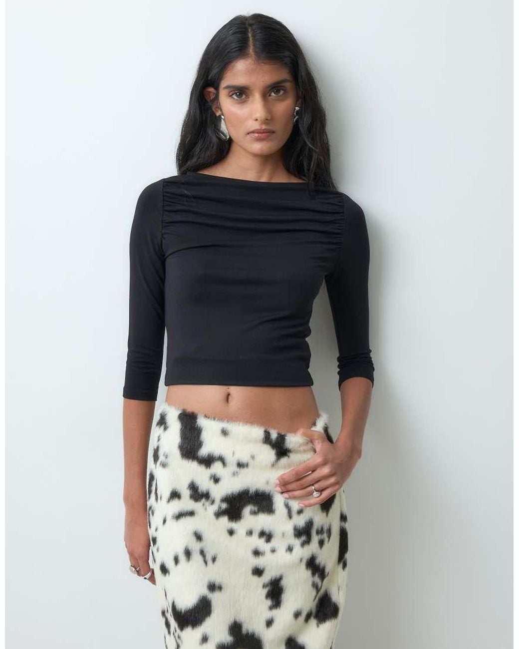Miss Selfridge Blue Slash Neck Top With Ruching