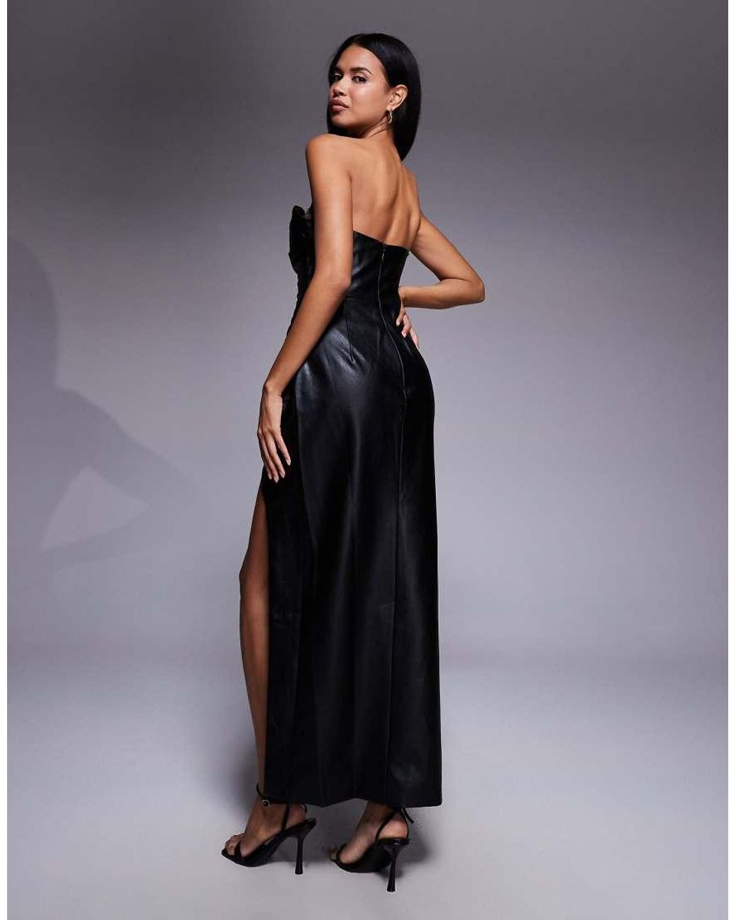 Bardot Blue Vani Faux Leather Bandeau Maxi Dress With Slit