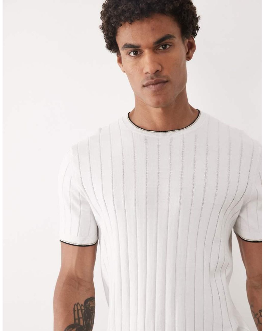 Mango Brown Ribbed T-shirt With Contrast Tipping for men