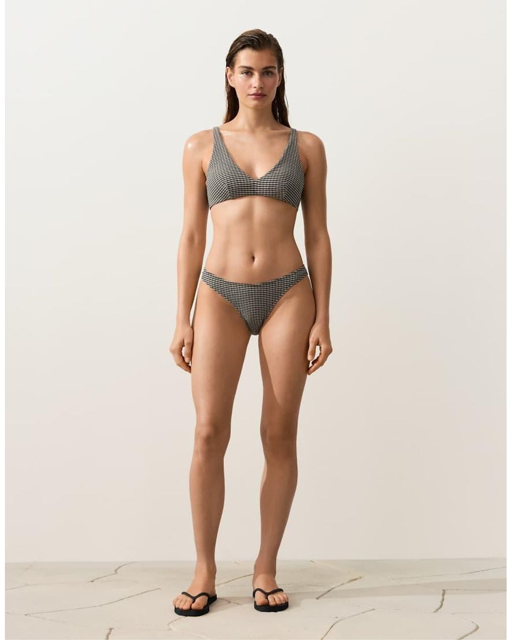 Oysho Black Mini Checked Halter Bikini Top