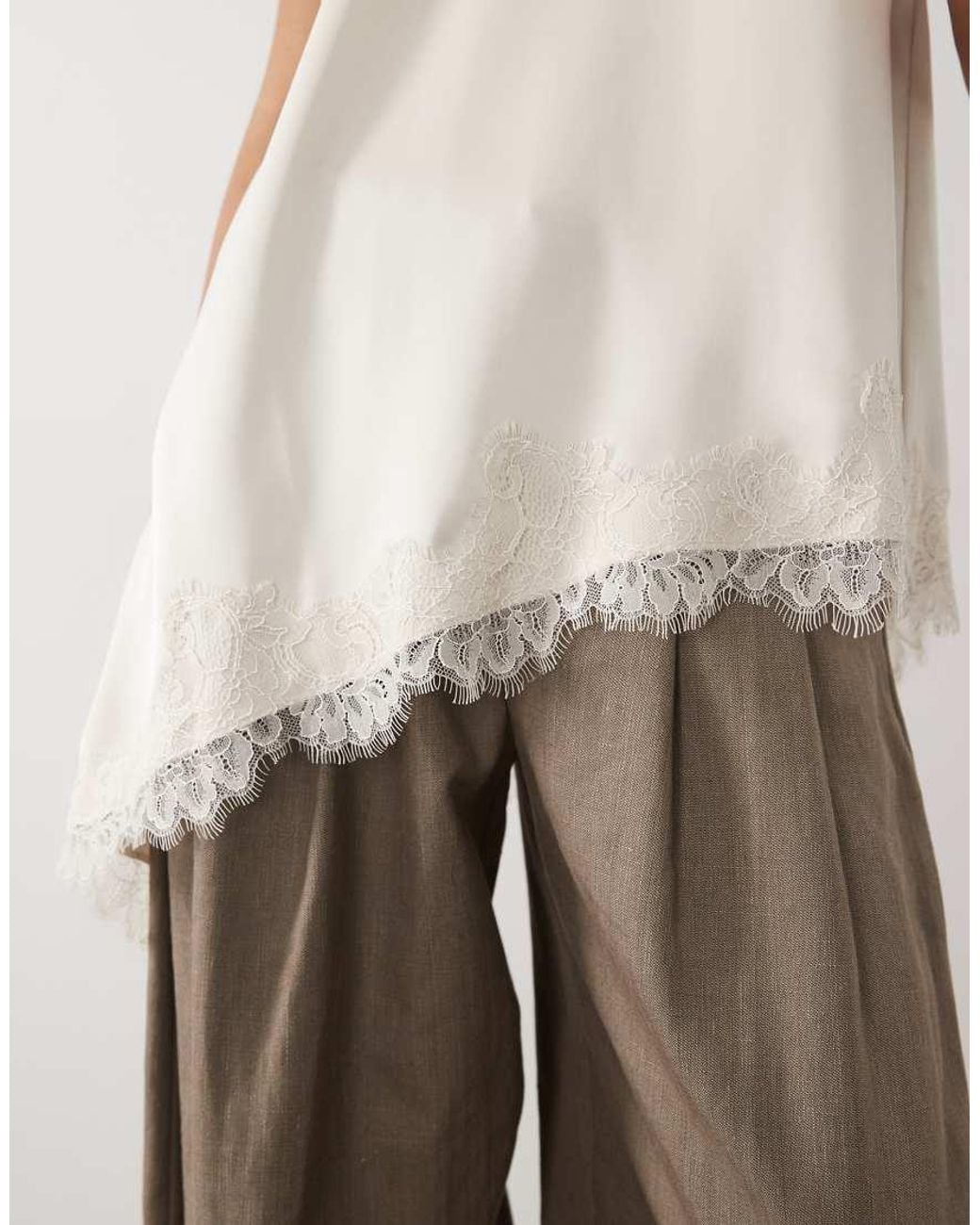 Jdy White Halterneck Satin Top With Lace Detail