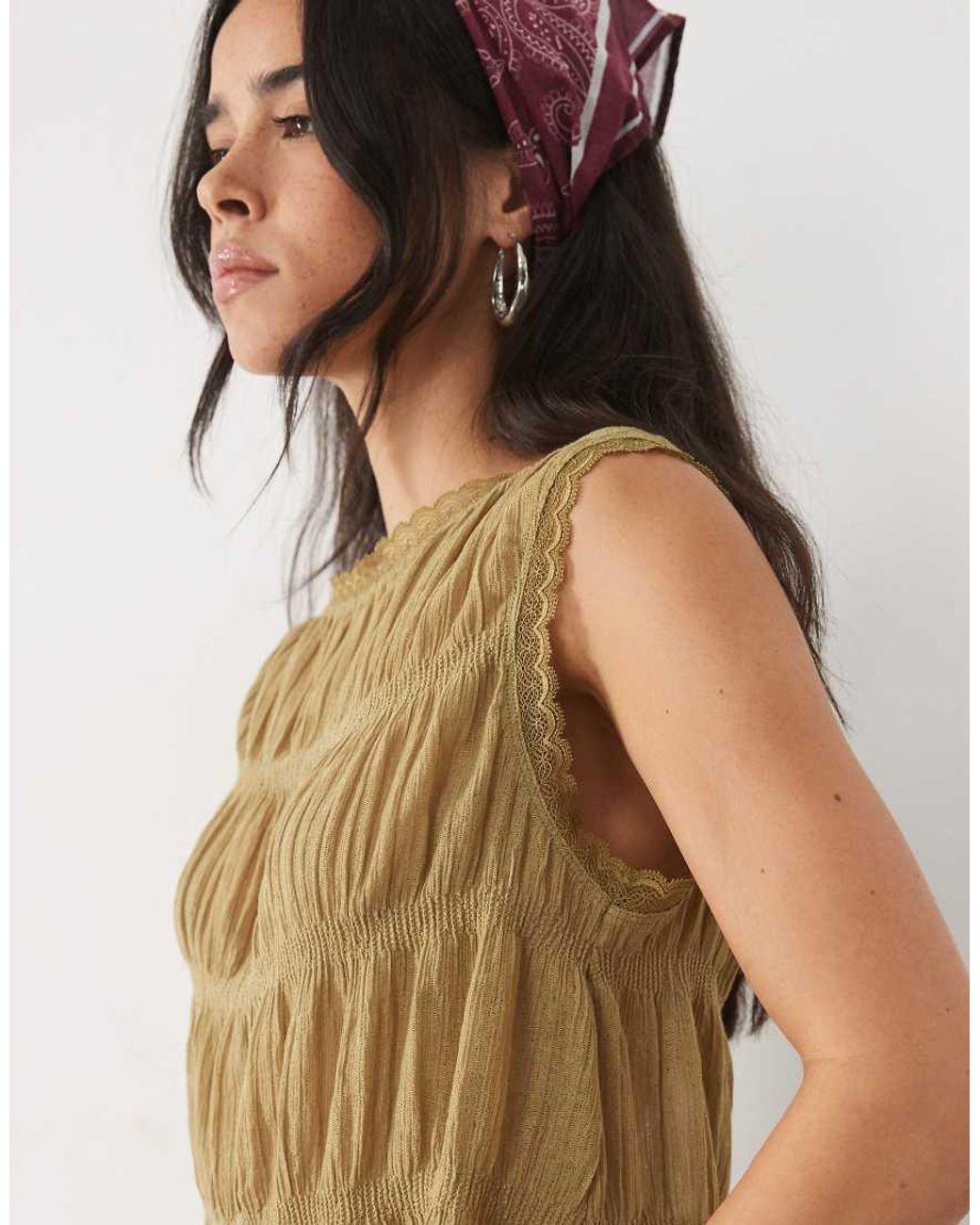 Miss Selfridge Brown Textured Trapeze Sleeveless Top