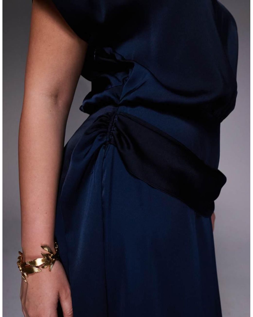 ASOS Blue Asos Design Curve Satin Flutter Sleeve Draped Waist Maxi Dress