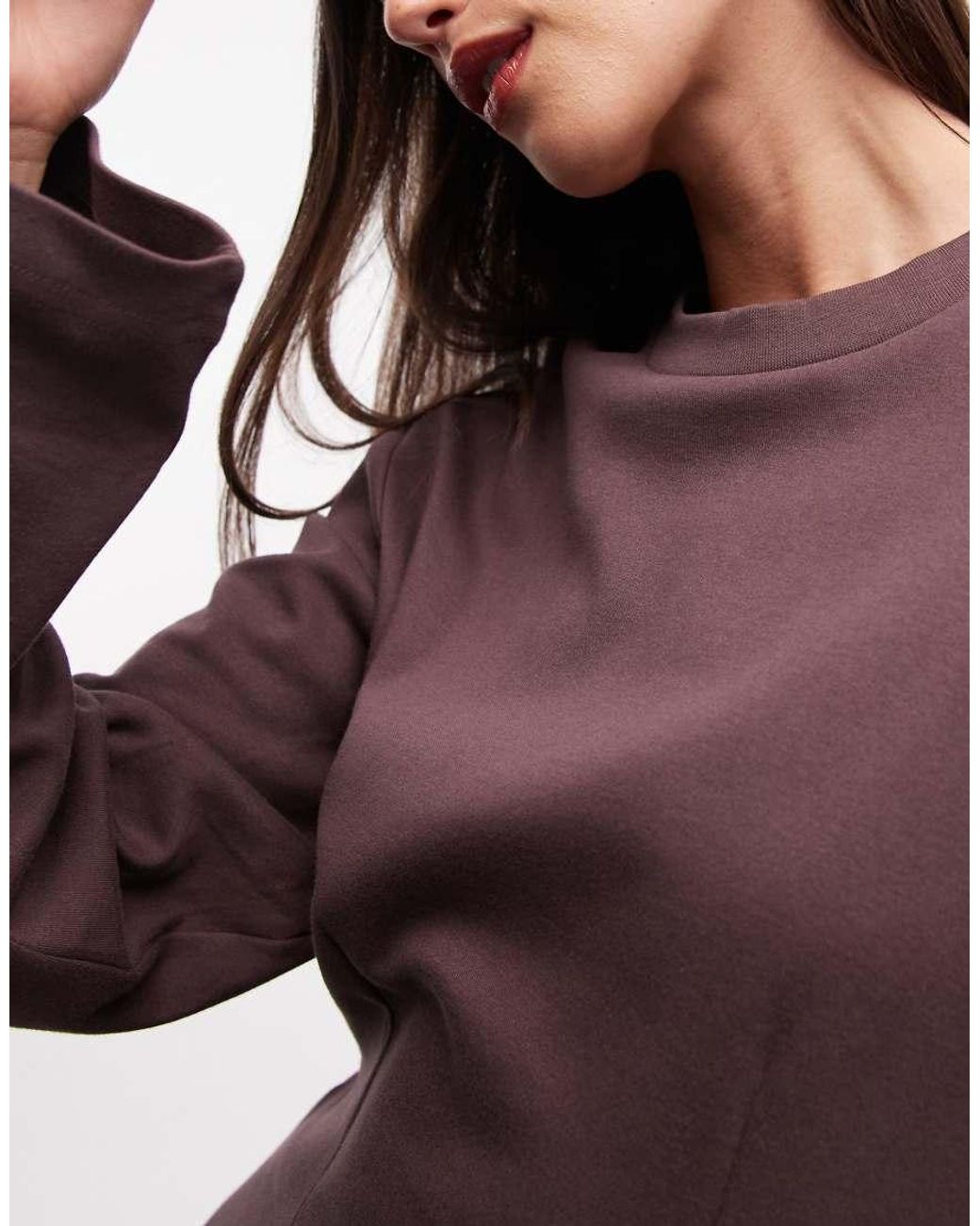 Monki Brown Cinched Waist Long Sleeve Mini T-shirt Dress