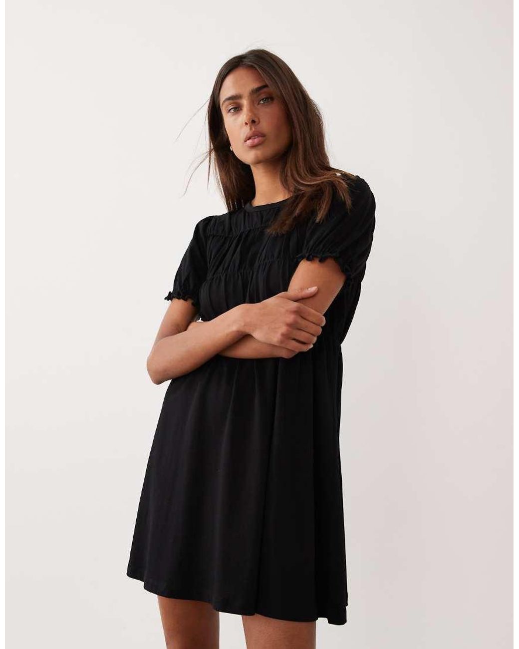 Miss Selfridge Black Shirred Smock Mini Dress