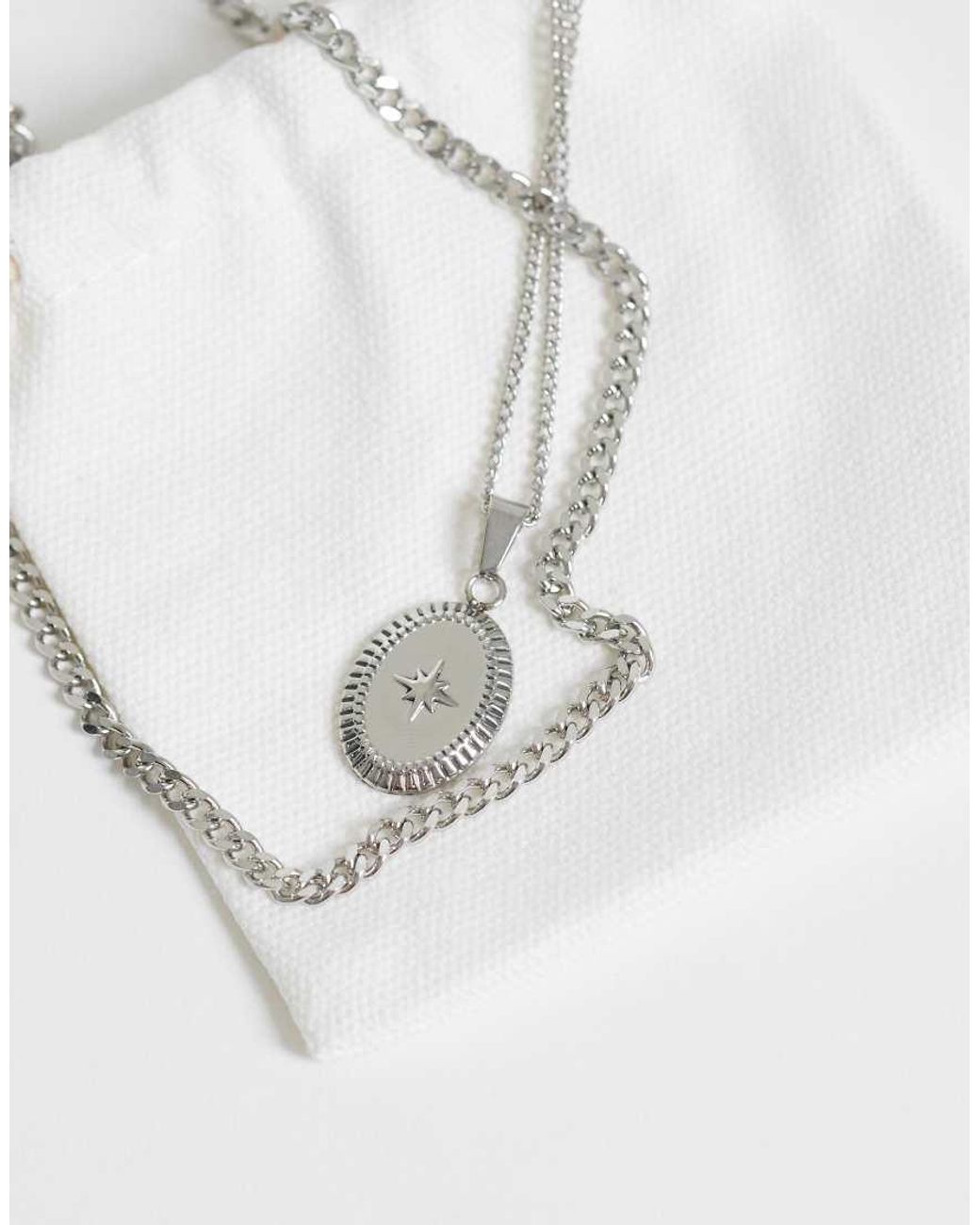 ASOS White Waterproof Stainless 2 Pack Necklace With Star Detail And Pendant Necklace for men
