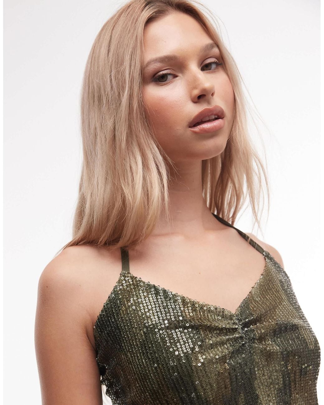 Collusion Green Sequin Halter Neck Top