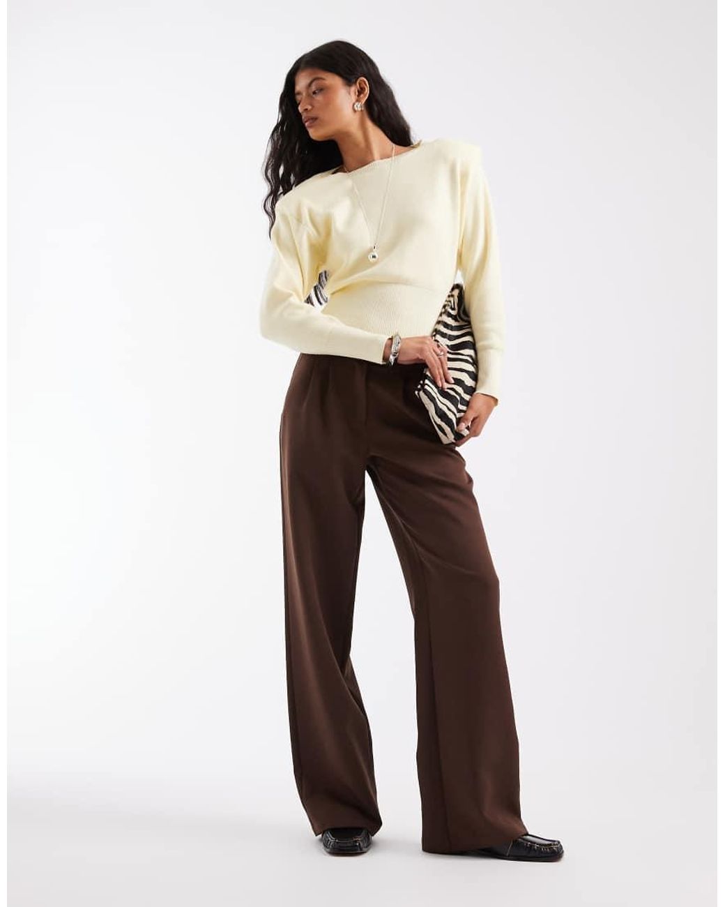 ASOS Natural Knitted Sweater With Shoulder Pad