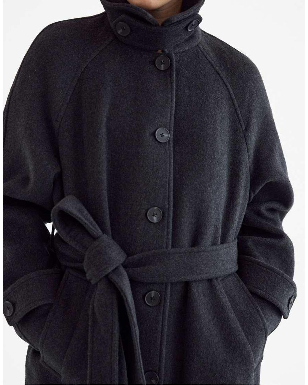 Stradivarius Black Long Felt Coat With Buttons