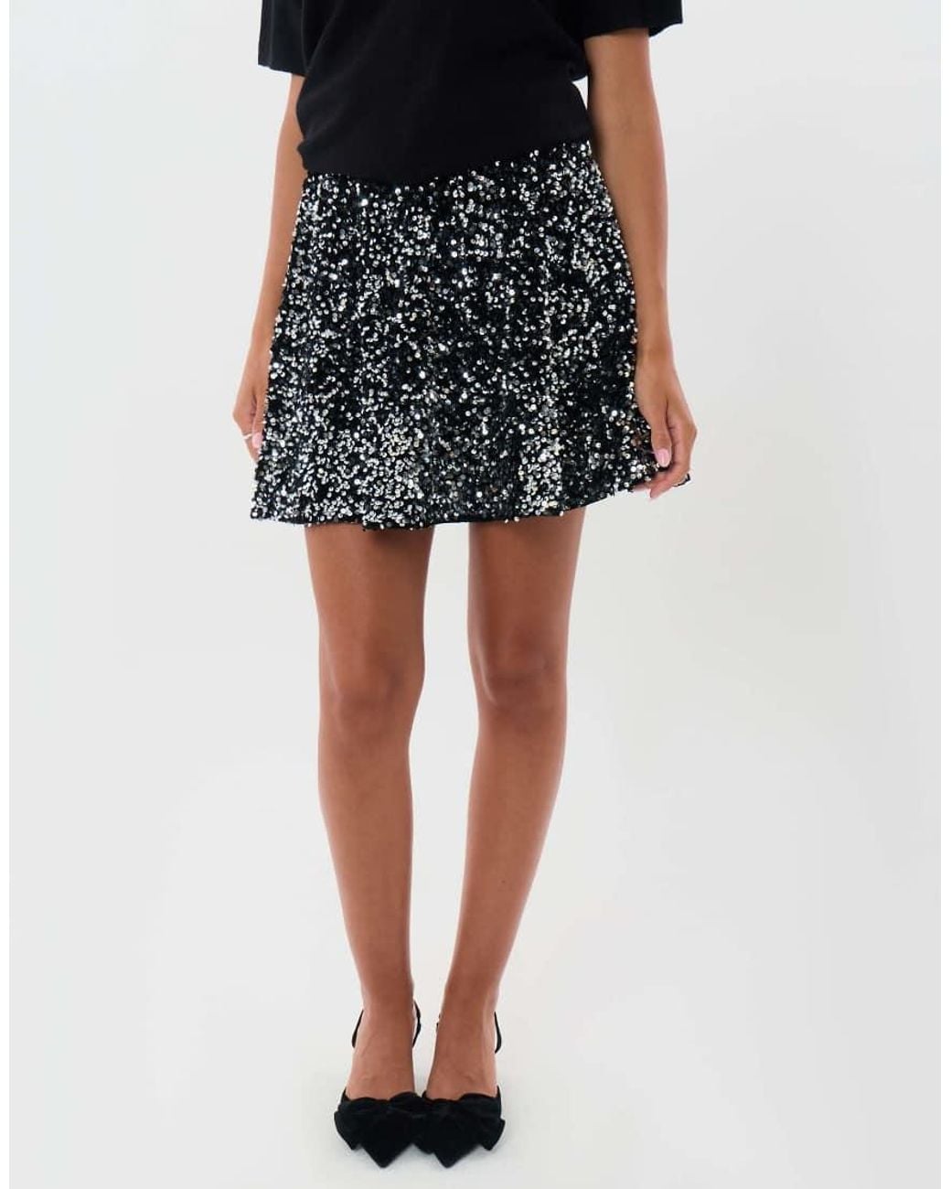 Threadbare Black Sequin Mini Swing Skirt