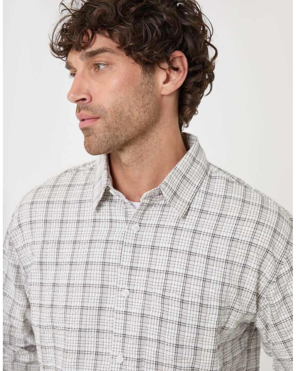Threadbare Gray Relaxed Fit Cotton Seersucker Shirt for men