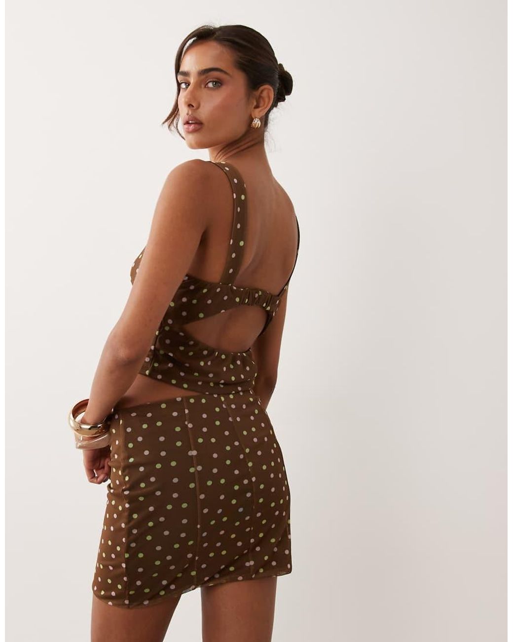 ASOS Brown Co-ord Printed Mesh Spot Mini Skirt