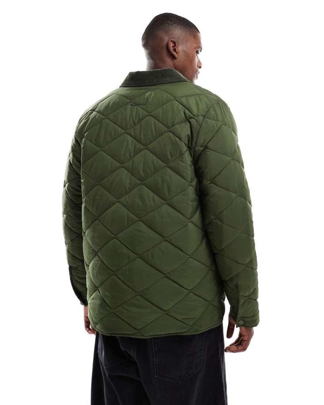 New Look Green Cord Collar Quilted Jacket for men