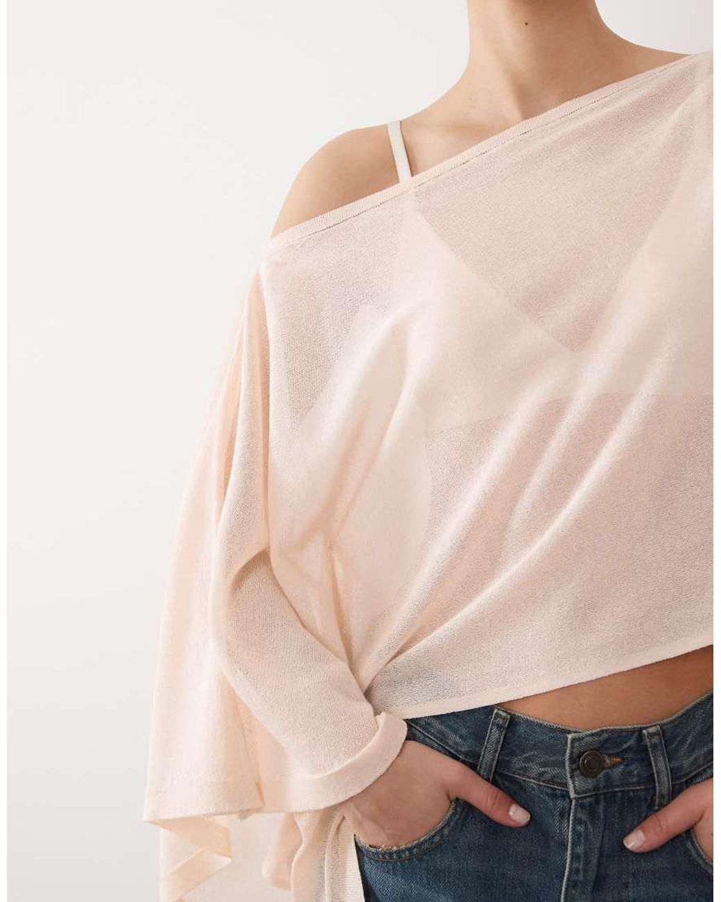 ASOS Natural Fine Knit Sheer Poncho