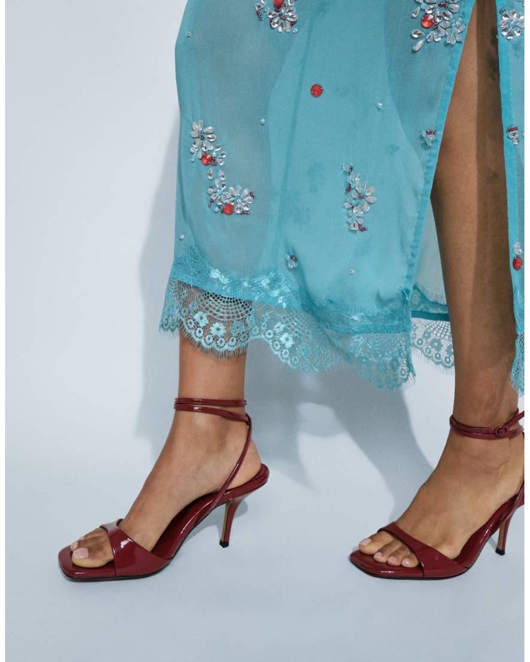 ASOS Blue Embellished Midi Skirt With Lace