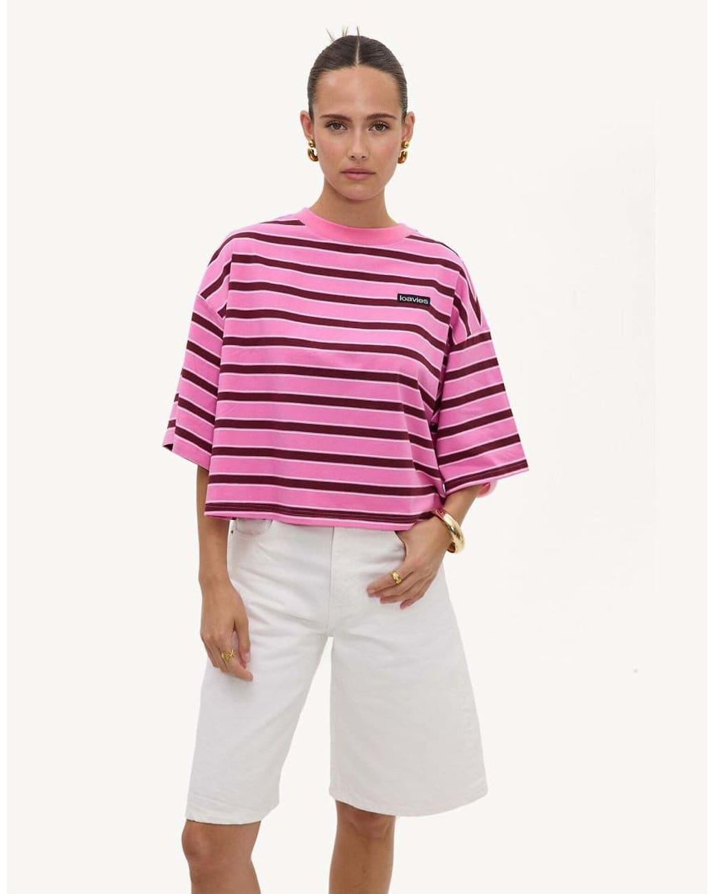 Loavies Pink Meant To Be Mine Short-Sleeved Shirt With Stripes
