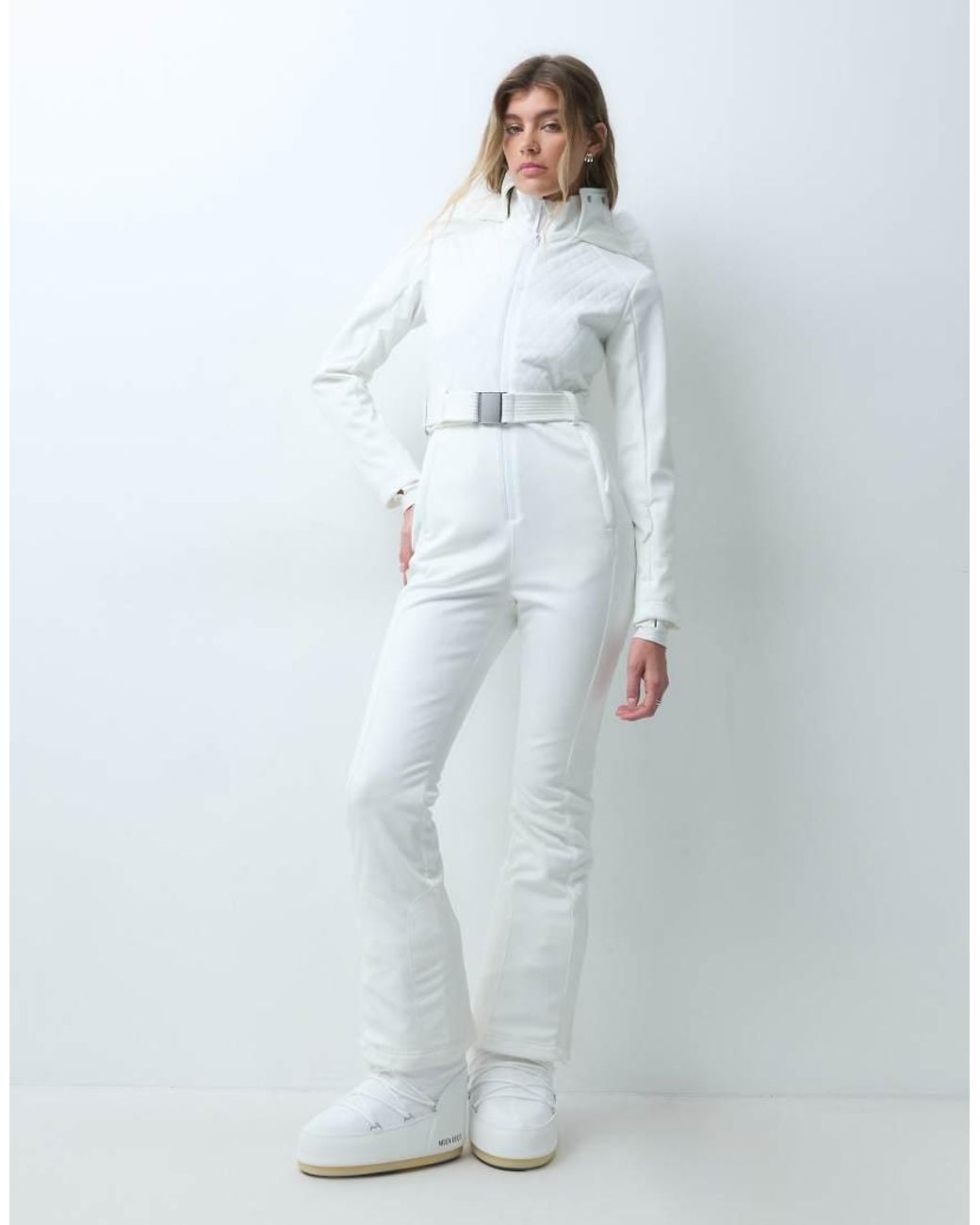 ASOS 4505 Ski & Snow Gray 4505 Ski Soft Shell Belted Ski Suit With Quilting Detail And Faux Fur Hood
