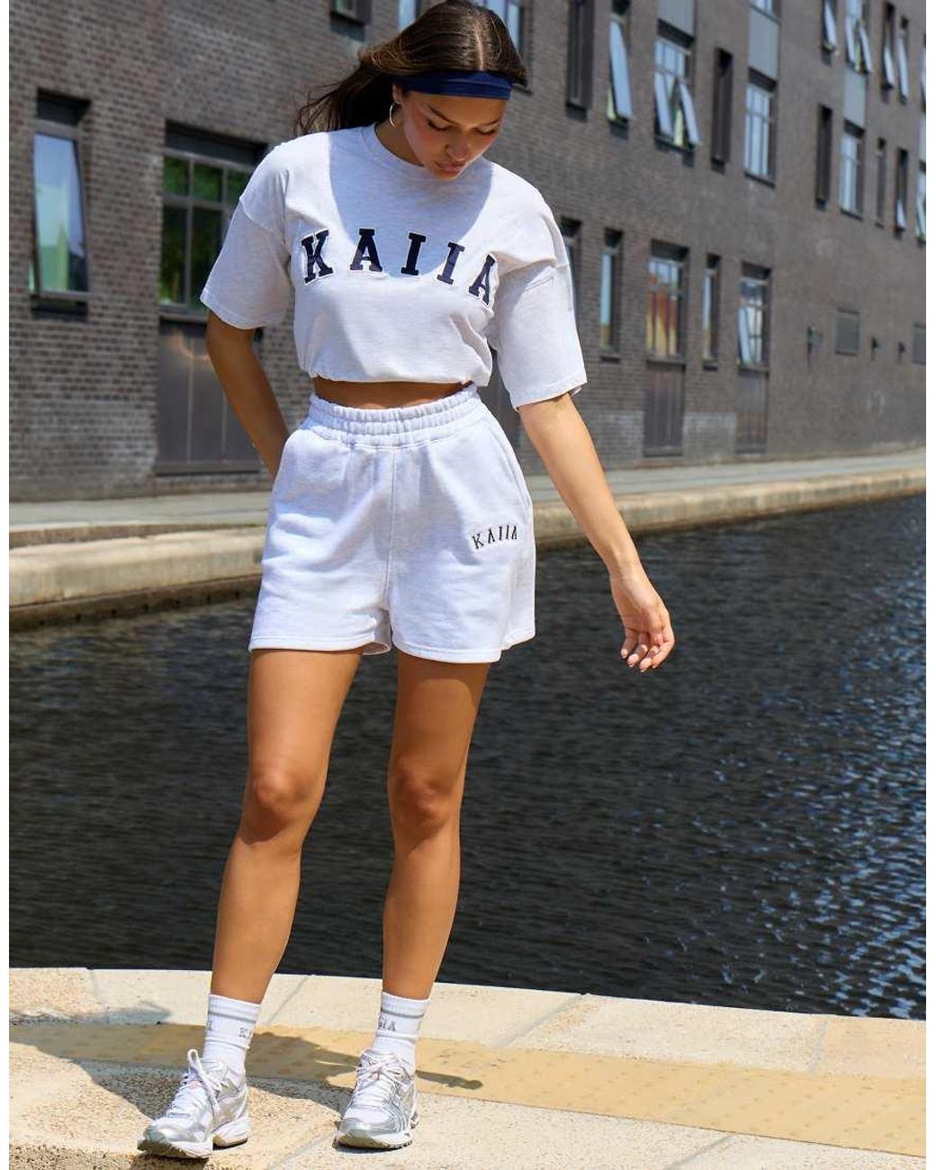 Kaiia Blue Cotton Blend Embroidered Logo Sweat Shorts Co-ord