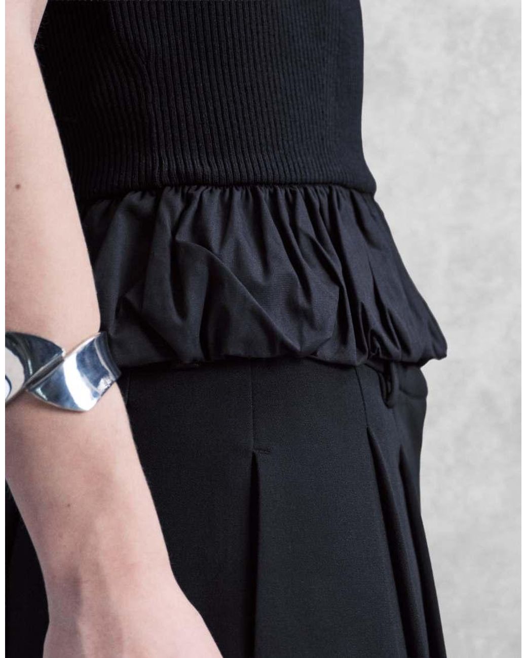 Mango Blue High Neck Sleeveless Top With Peplum Hem