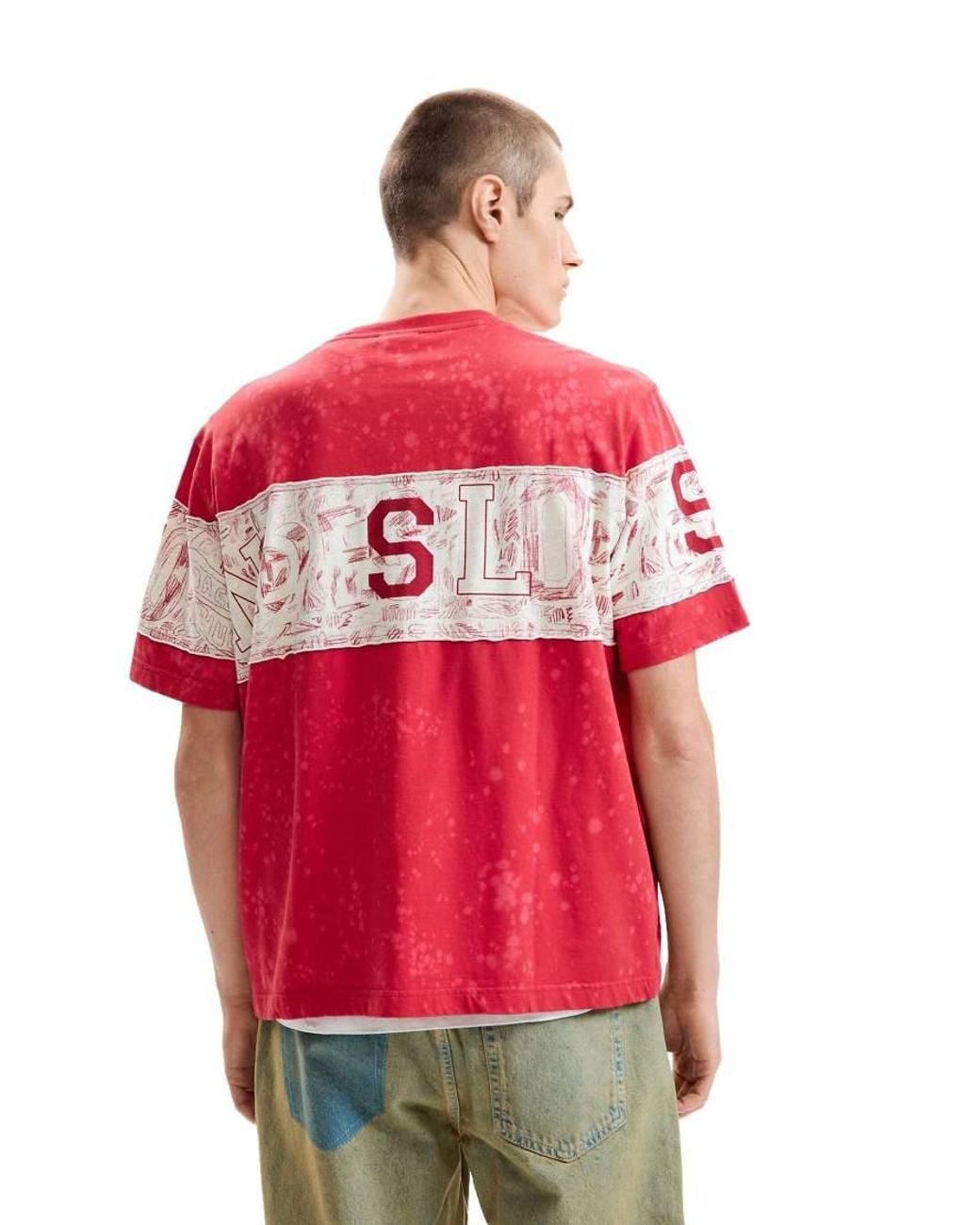 Desigual Red Printed Knit T-Shirt for men