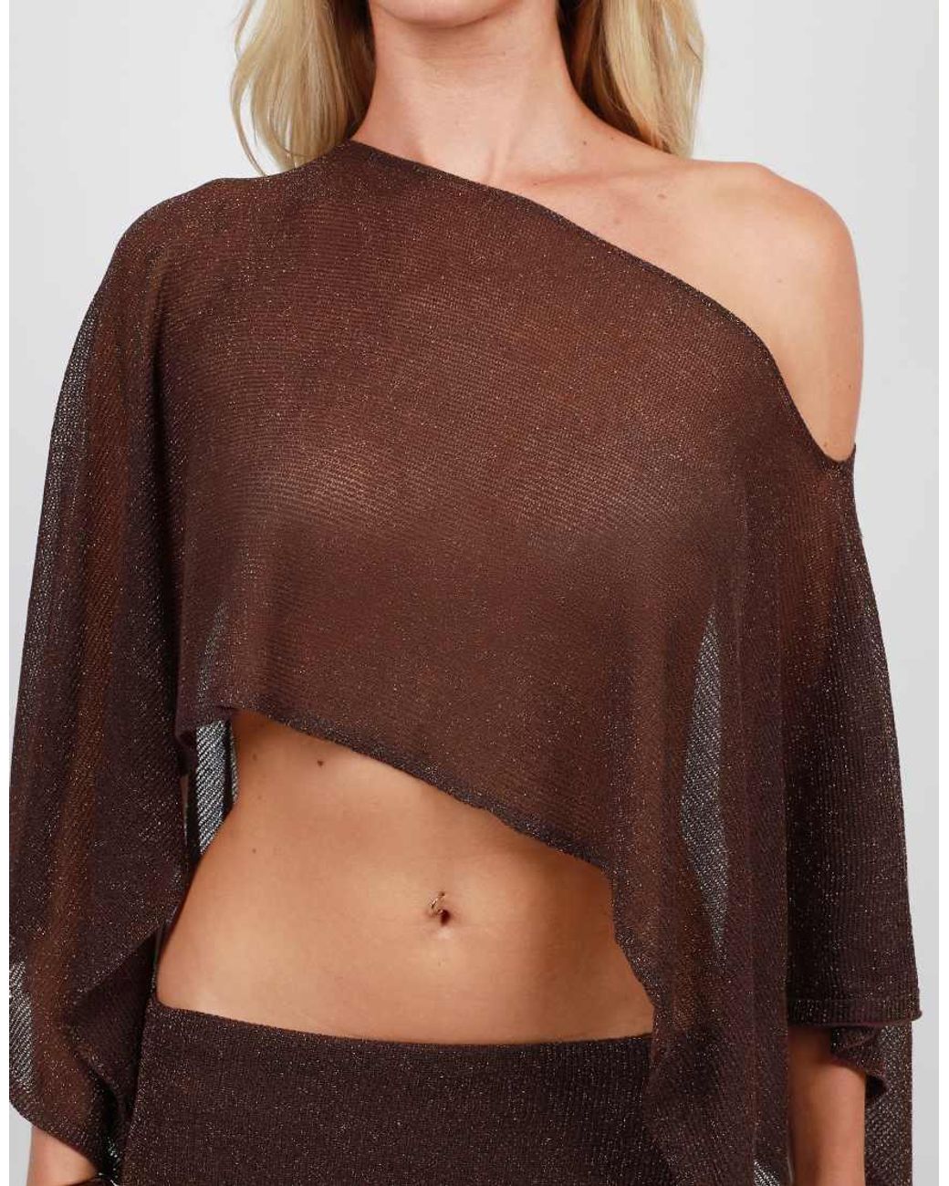 SIMMI Brown Sheer Knit Cape Top