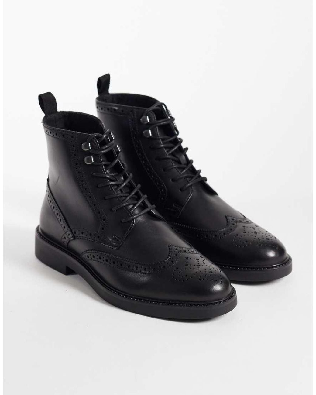ASOS Black Lace-up Boots With Brogue Detail for men