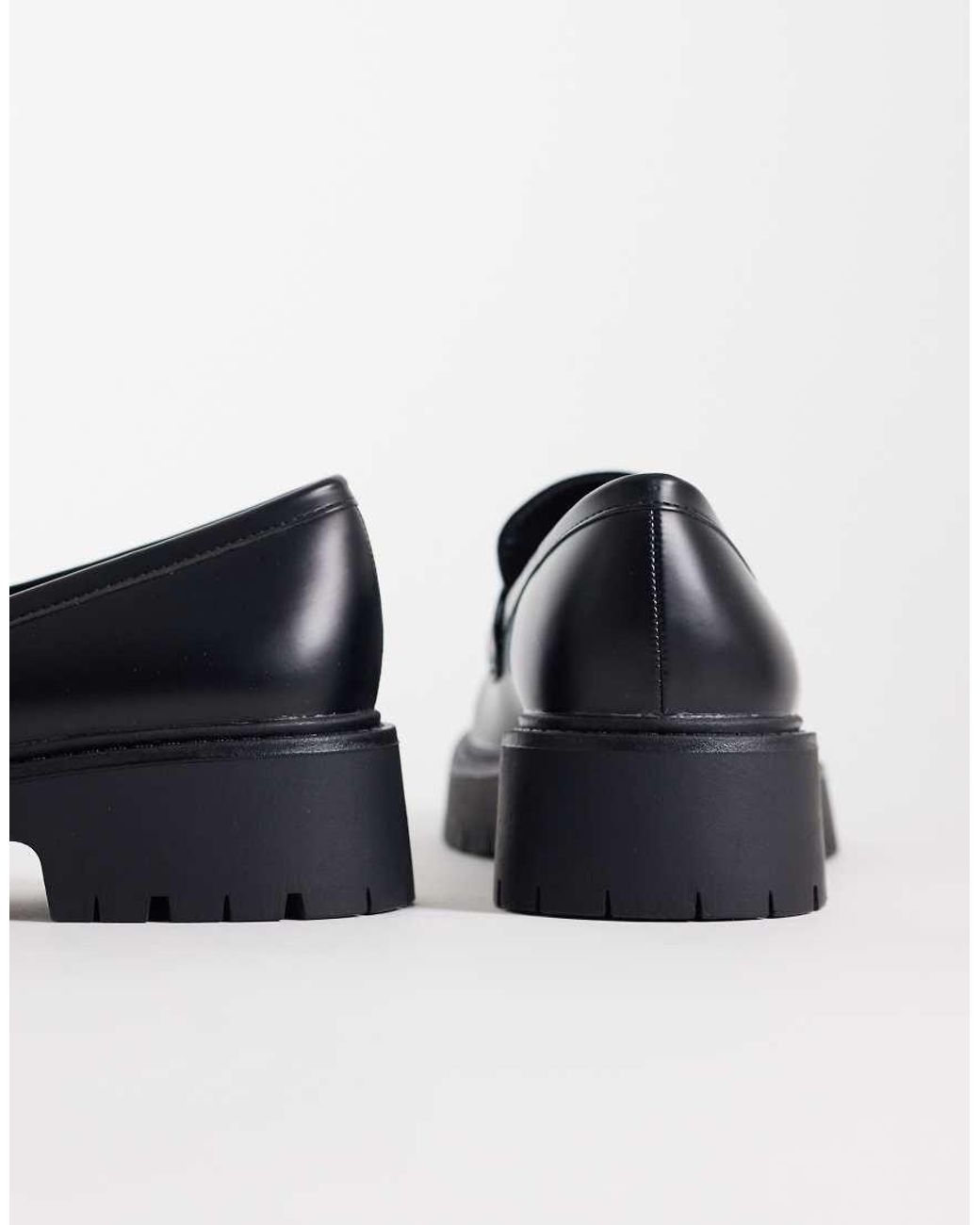 London Rebel Black peggy Metal Trim Chunky Loafers