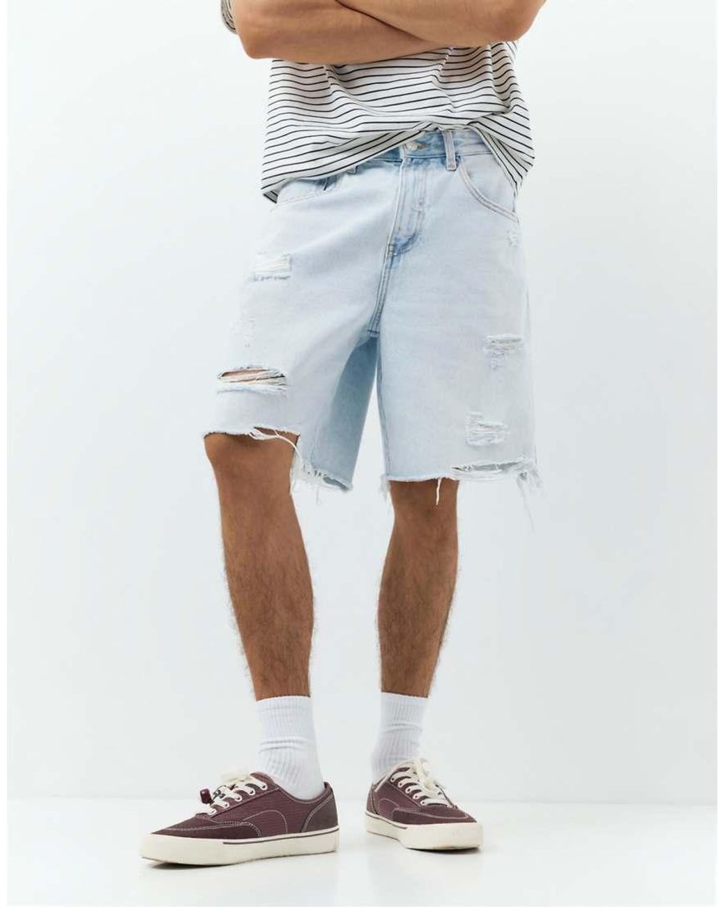 Pull&Bear Blue Straight-leg Denim Bermuda Shorts for men