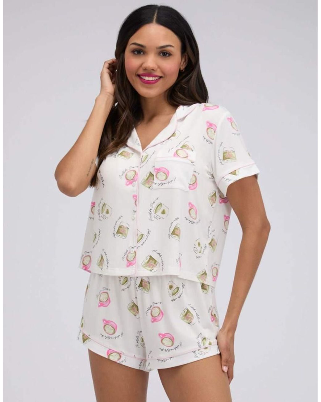 Boux Avenue White Matcha Modal Short Sleeved Pyjama Set With Shorts