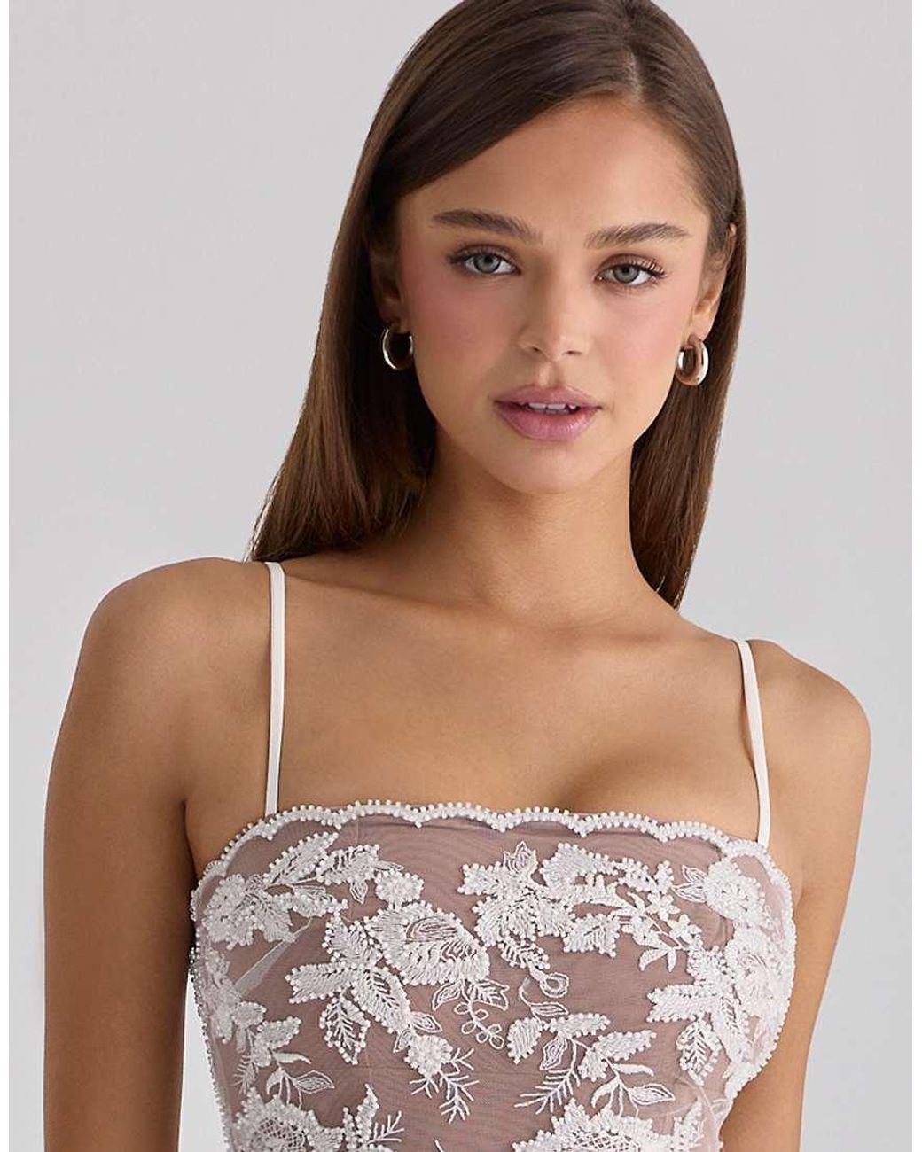 House Of Cb White Eliette Embellished Lace And Satin Maxi Dress
