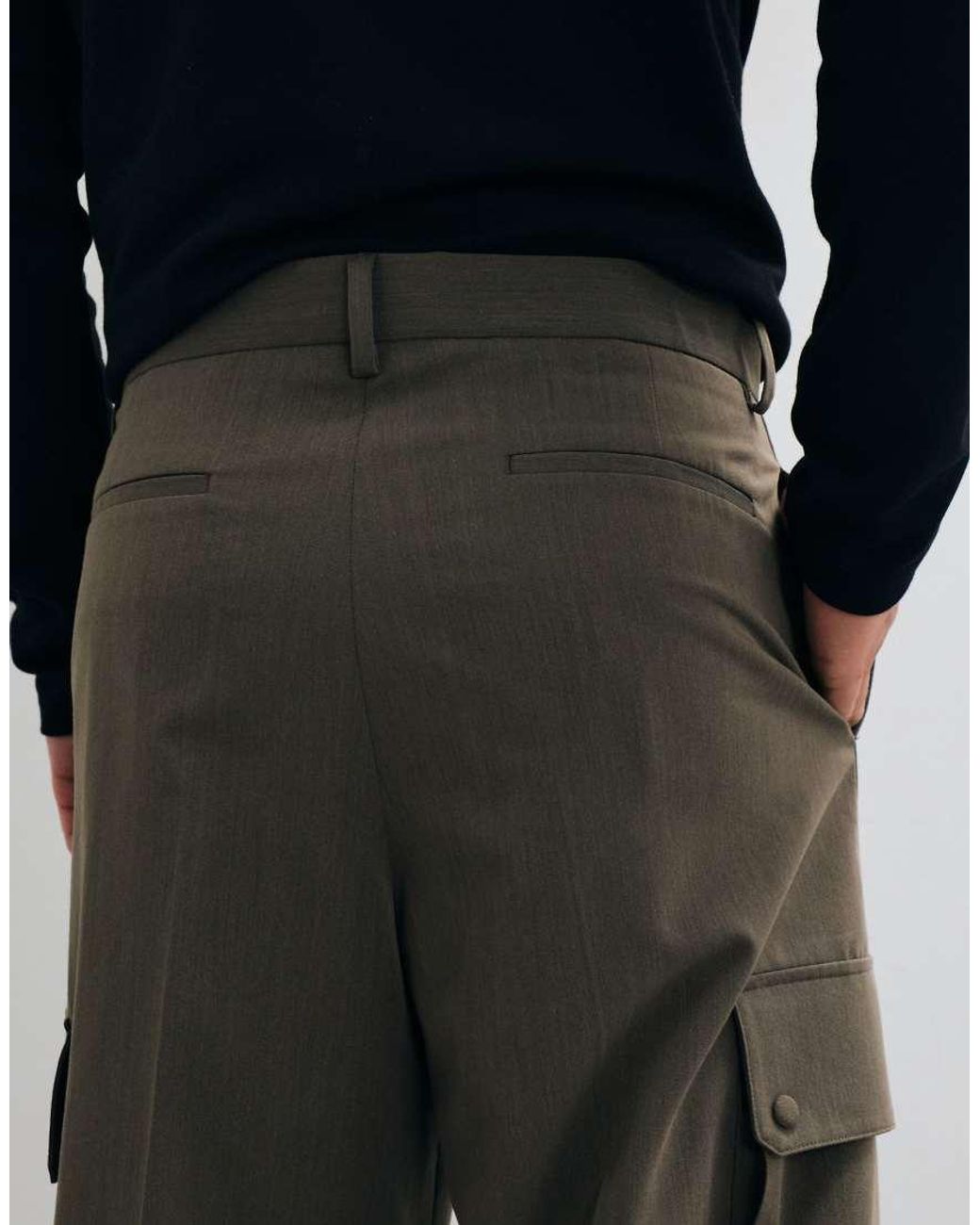 ASOS Black Tailored Stretch Wide Leg Cargo Trousers for men